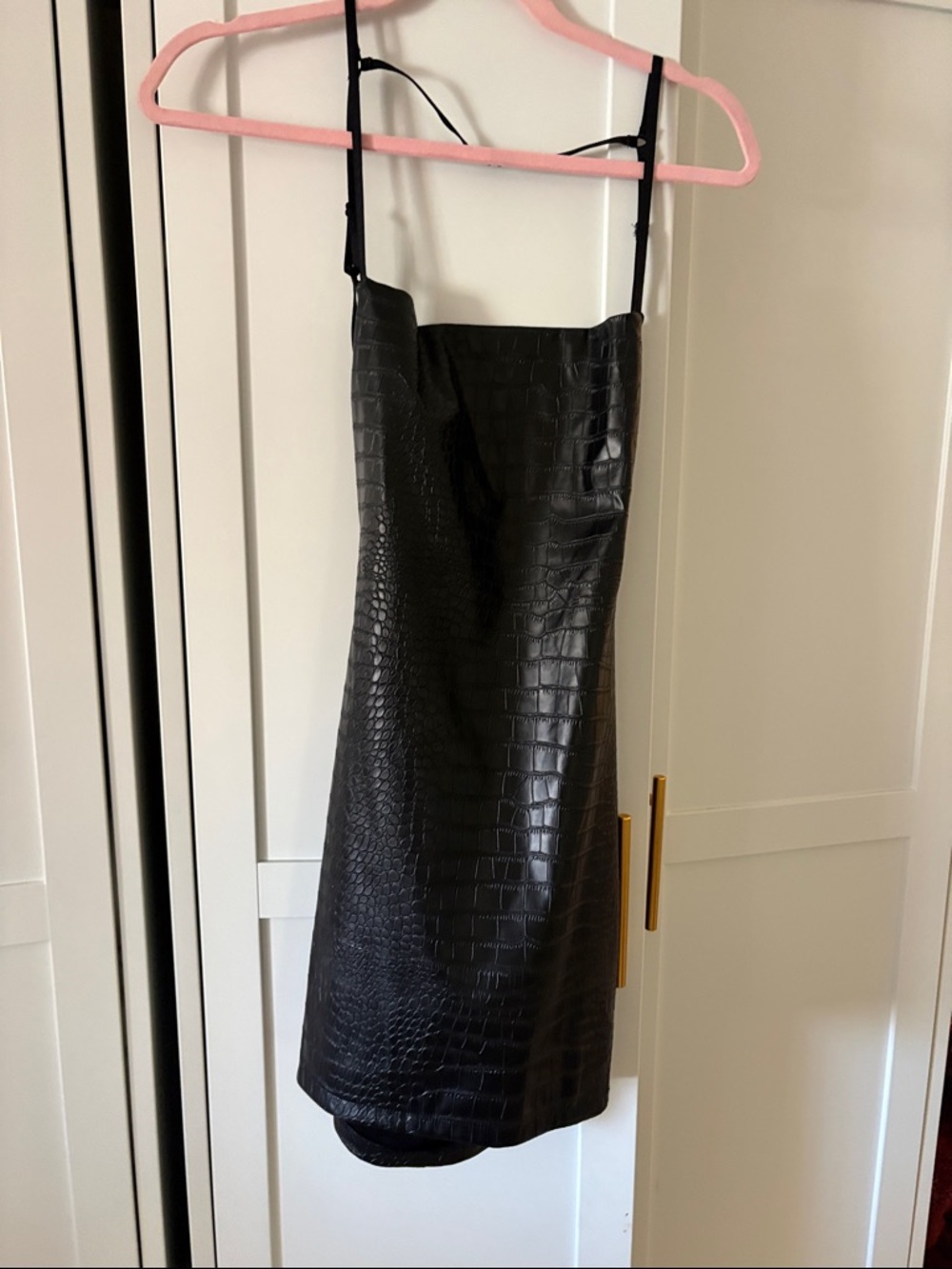 Black Faux-Croc Slip Dress - Women's Elegant Evening Dress